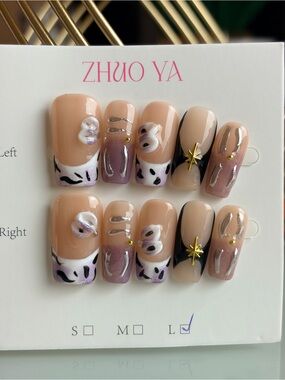 Nude Purple & Black Leopard Press-On Nail Set- Large